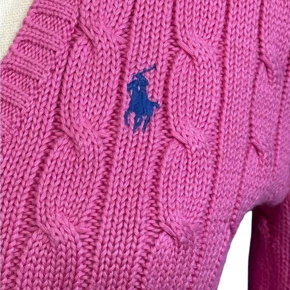 Ralph Lauren Sport 100% Cotton Pink Cable Knit Sweater Size Medium - Picture 3 of 5